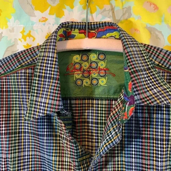 Mens Robert graham colorful plaid button down dress up shirt long sleeve - Picture 7 of 13